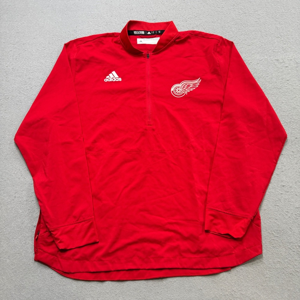 Adidas Detroit Red Wings Jacket Men's Large Red 1/4 Zip Hockey Athletic Pullover